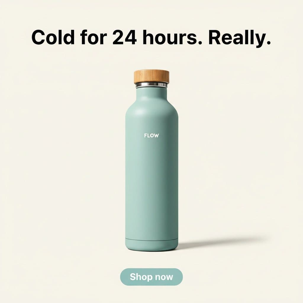 Ad made by advrt: Water bottle ad with the headline Cold for 24 hours. Really.