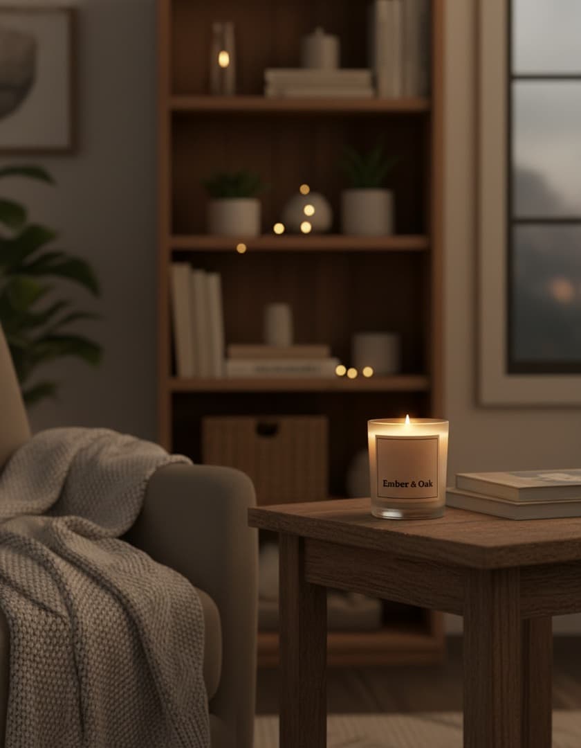 Ad made by advrt: Candle on a side table in a cosy living room